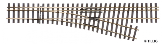 TILLIG 85193 - Dreischienen-Schmalspurweiche H0/H0m-H0m, rechts, Länge 228 mm